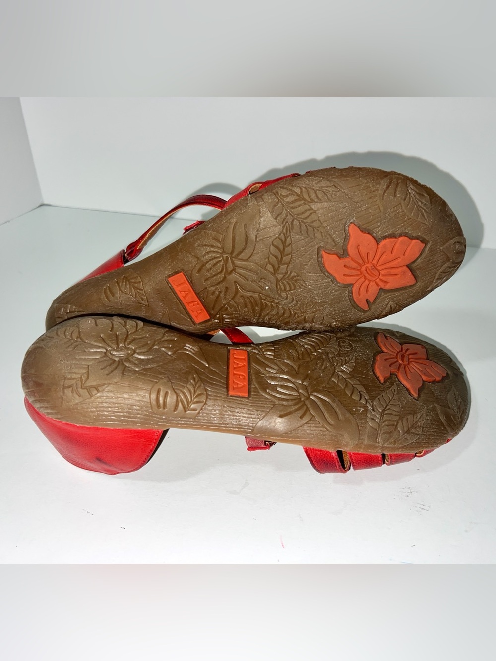 JAFA Red Leather Strappy Caged Flat Sandals Huarache Style Women's Size 39 / 8.5 - Picture 14 of 16